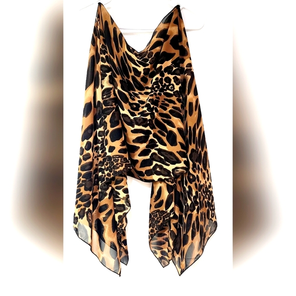 Animal Print Overlay Short Tunic Sheer Kaftan (Leopard/Cheetah) - Picture 2 of 3